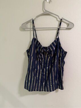 Victoria’s Secret Blue Gold Stripe Tie Front Cami Tank Top L